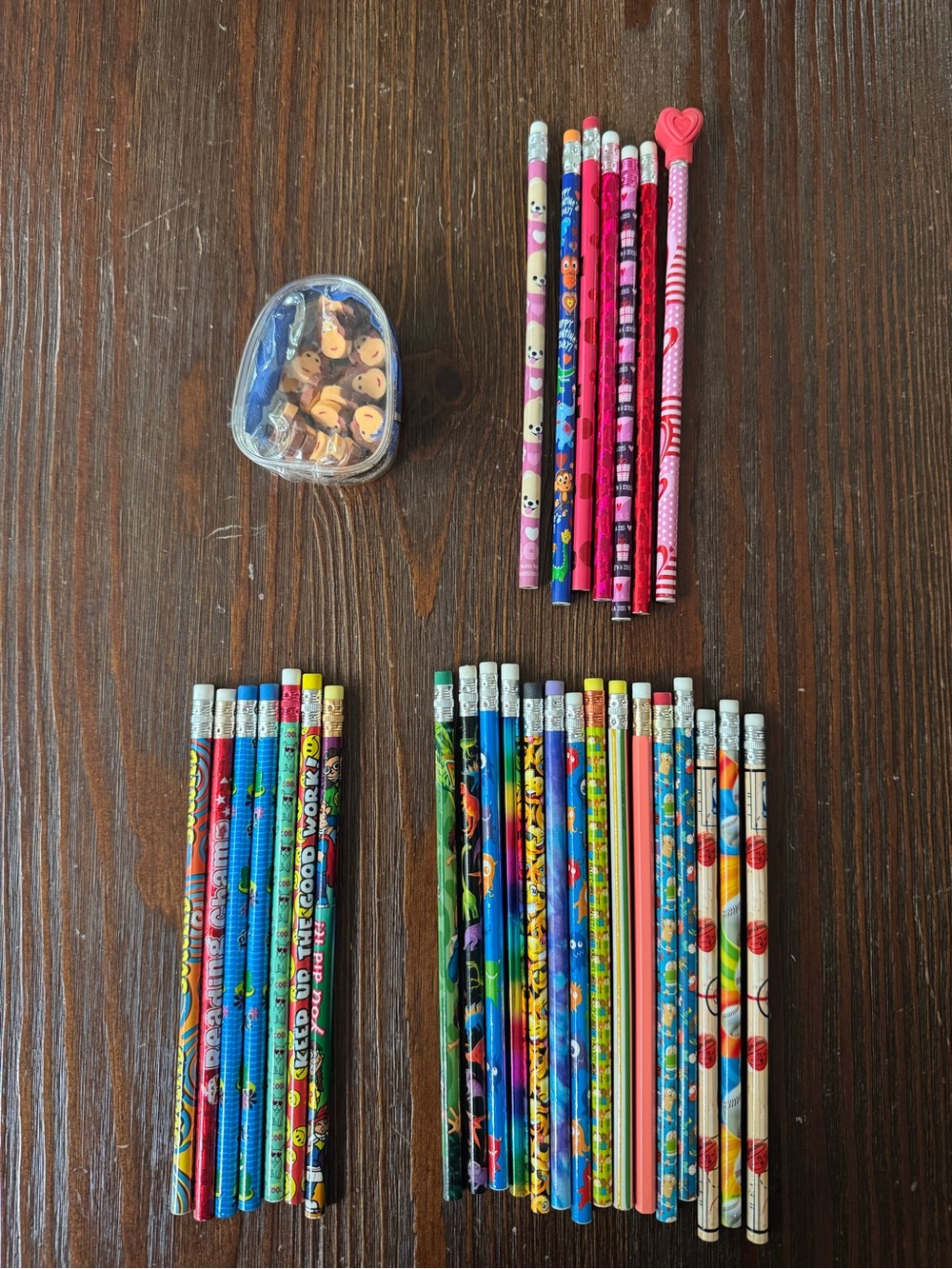 29 Pencils & 18 Monkey Emoji Erasers children kids teacher zip-up backpack